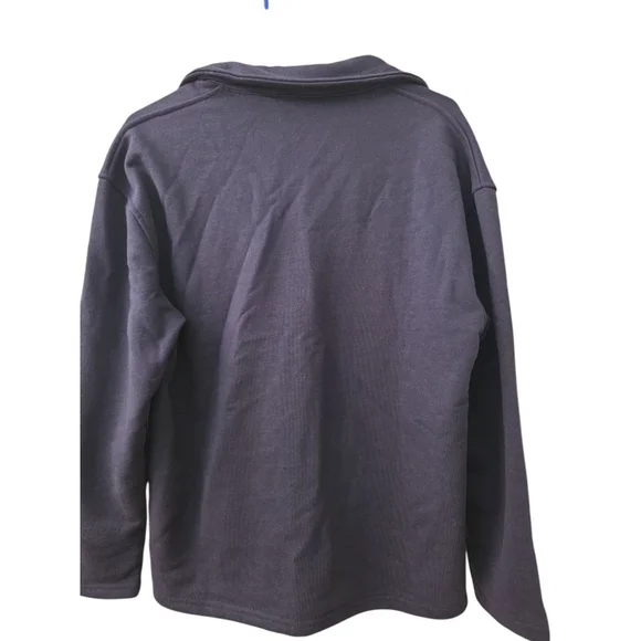 Women's Collared Pullover Sweatshirt Navy Blue - Picture 7 of 8